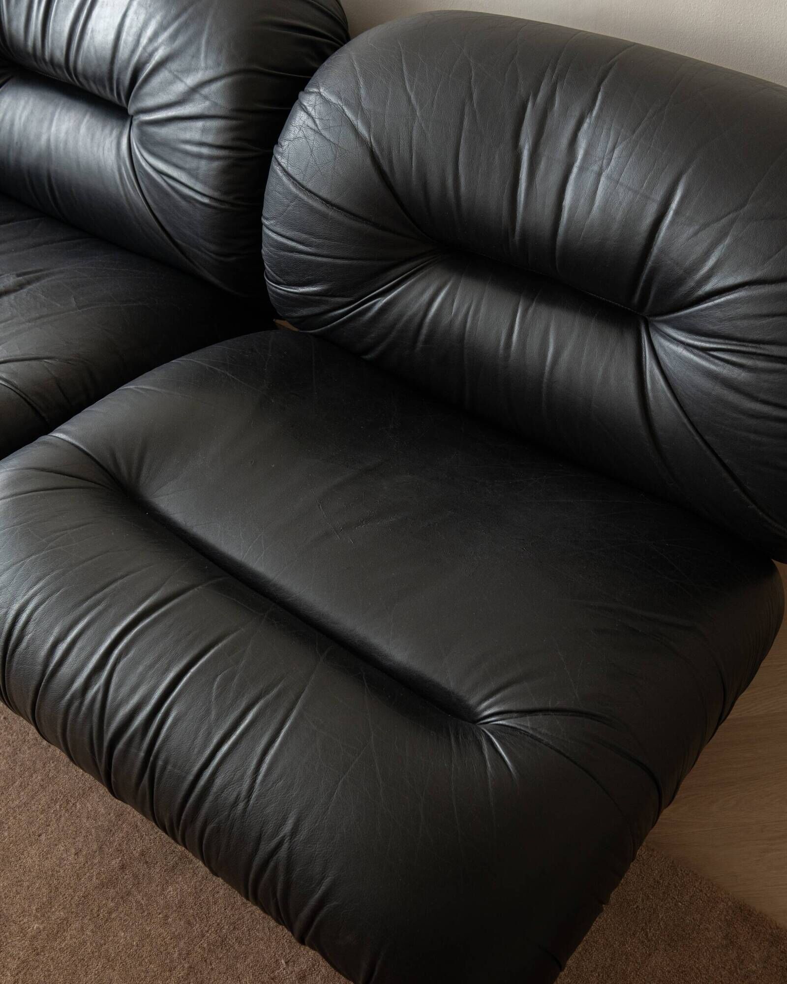 Italian Leather and Chrome Lounge Chairs, 1980s, Set of 3