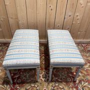 Pair of Louis XVI benches in lacquered and gilded wood