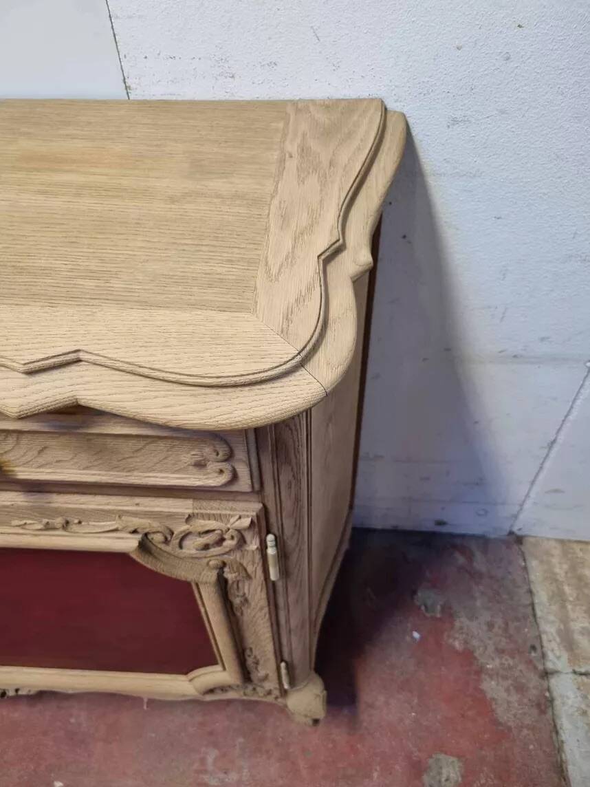 Louis XV buffet in oak & leather - Sandblasted