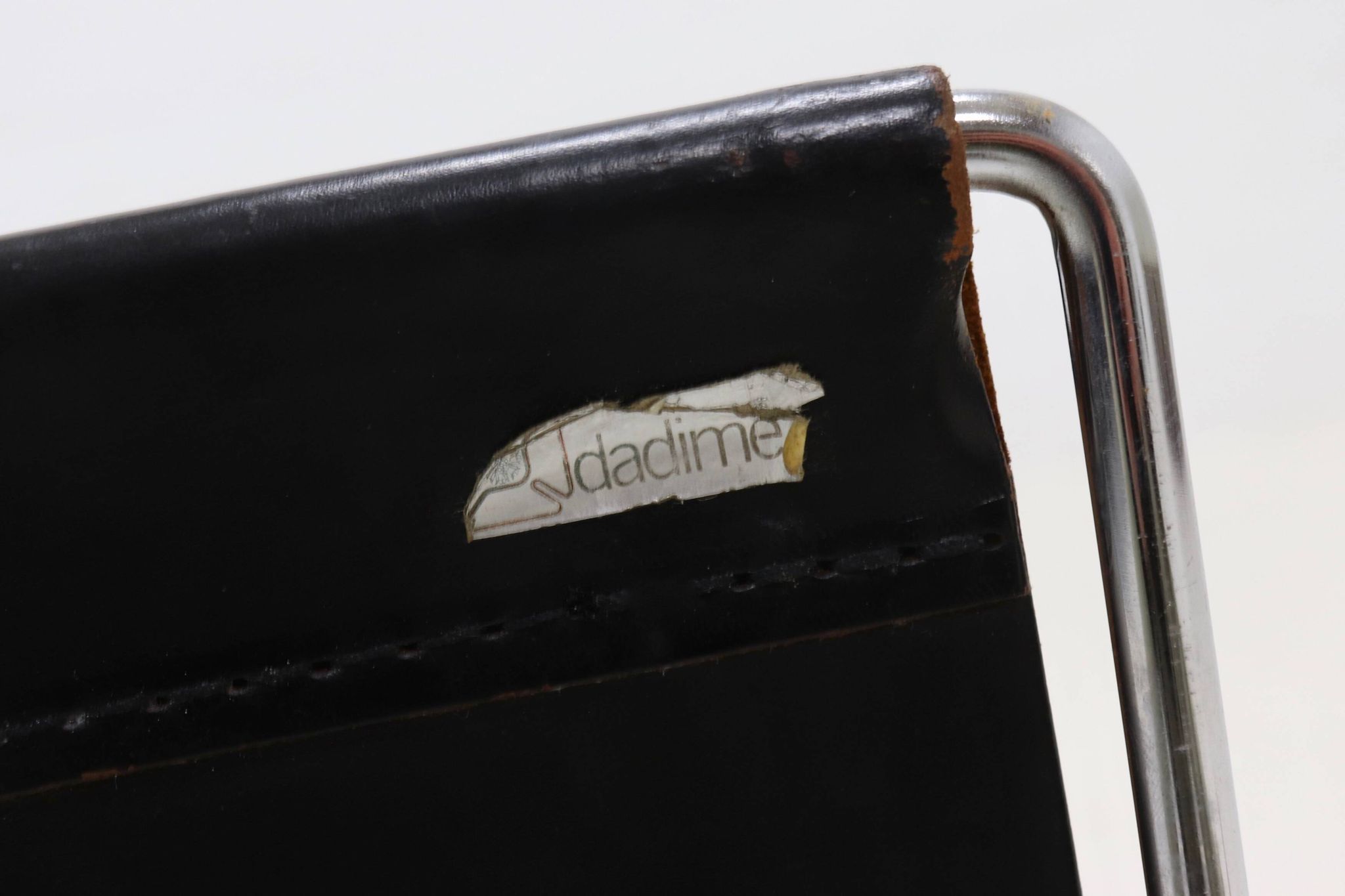 Vintage Brabantia Black Leather & Chrome Magazine Rack 1970s