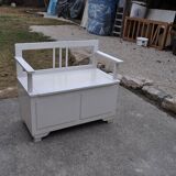 White painted pine Art Deco storage bench, filigree backrest, 1930s