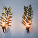 Pair of golden floral sconces by Ferro Arte, Spain, 1980