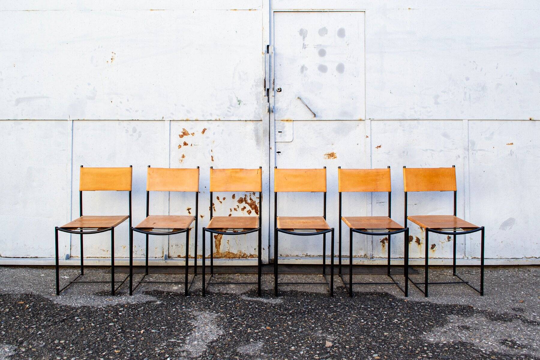 Spaghetti chairs with leather seats by Giandomenico Belotti for Alias, Italy, 1979, set of 6.