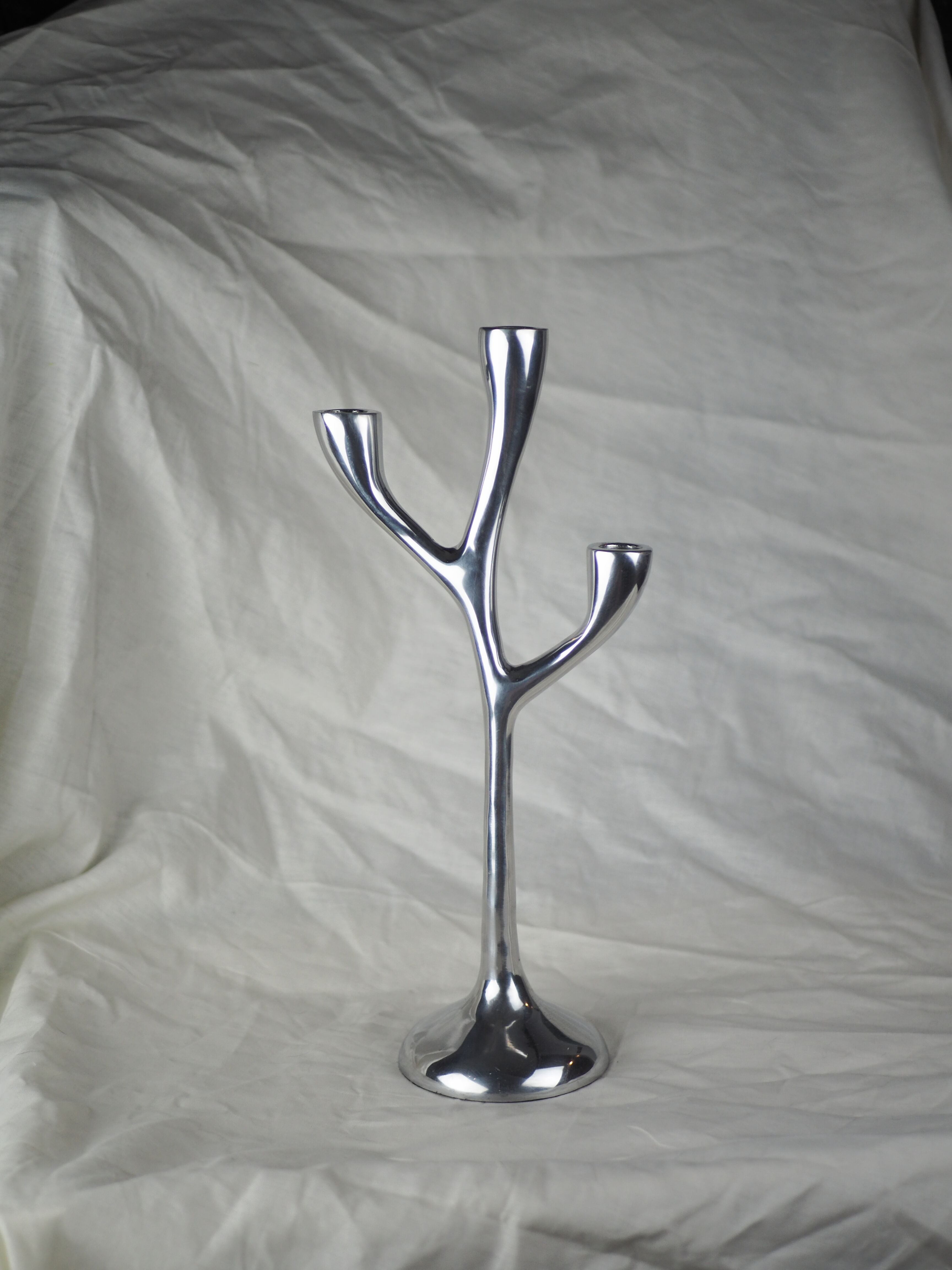 Modern mid-century aluminum three-pointed candelabra