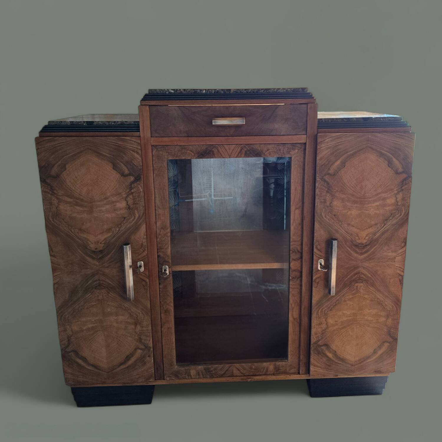 Buffet vitré Art déco en bois et marbre