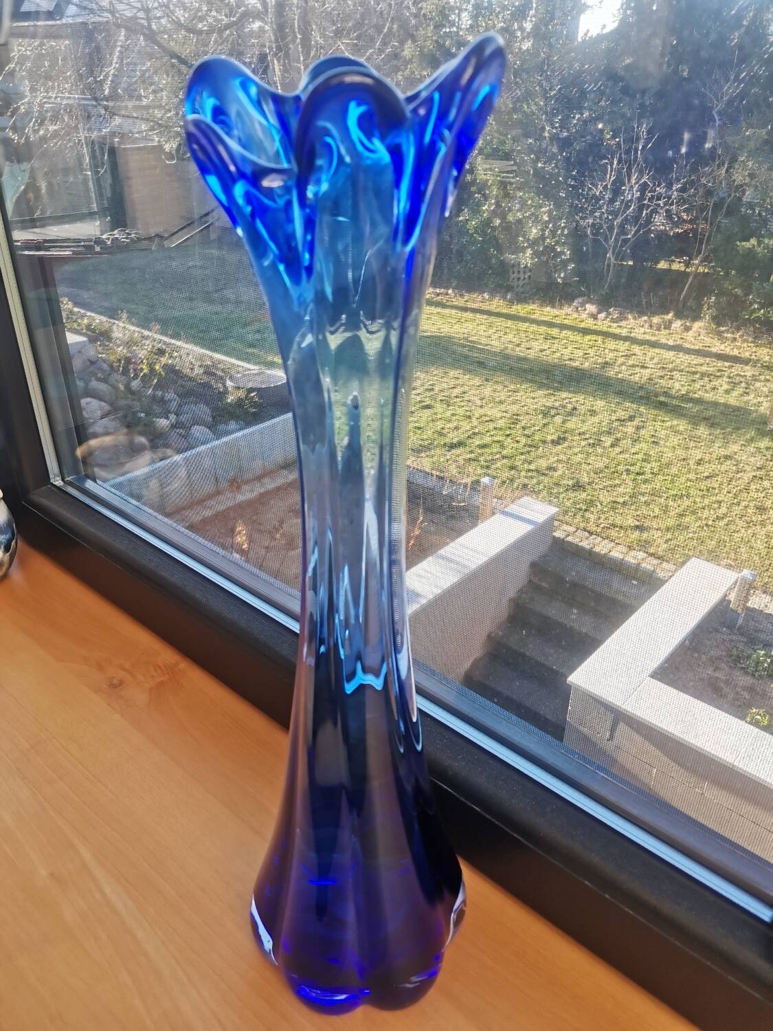 Tall Blue Murano Style Art Glass Vase, Mid-Century Modern Design, 1960