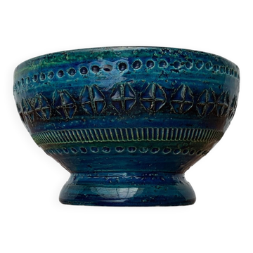 Bougeoir en poterie Rimini Blu mi-siècle par Aldo Londi pour Bitossi, Italie, années 1960