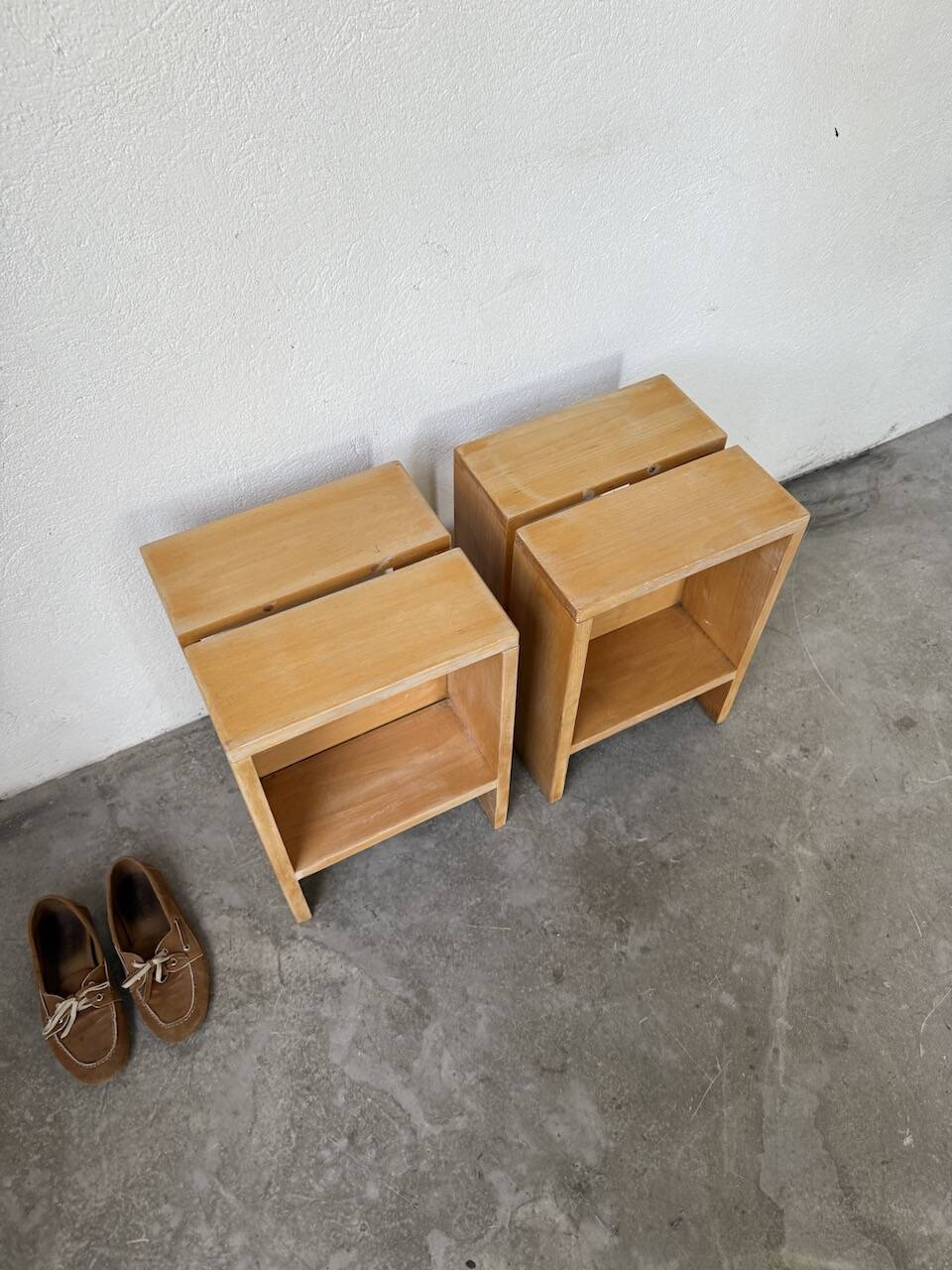 Pair of pine stools or bedside tables, mountain furniture, 1950s