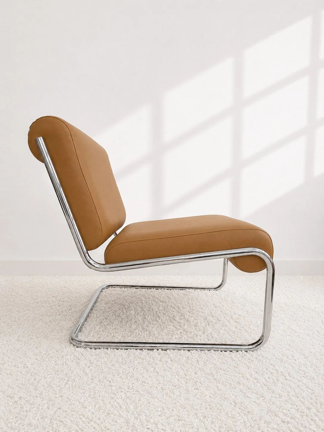 Vintage cantilever armchair. Brown faux leather upholstery. 60s