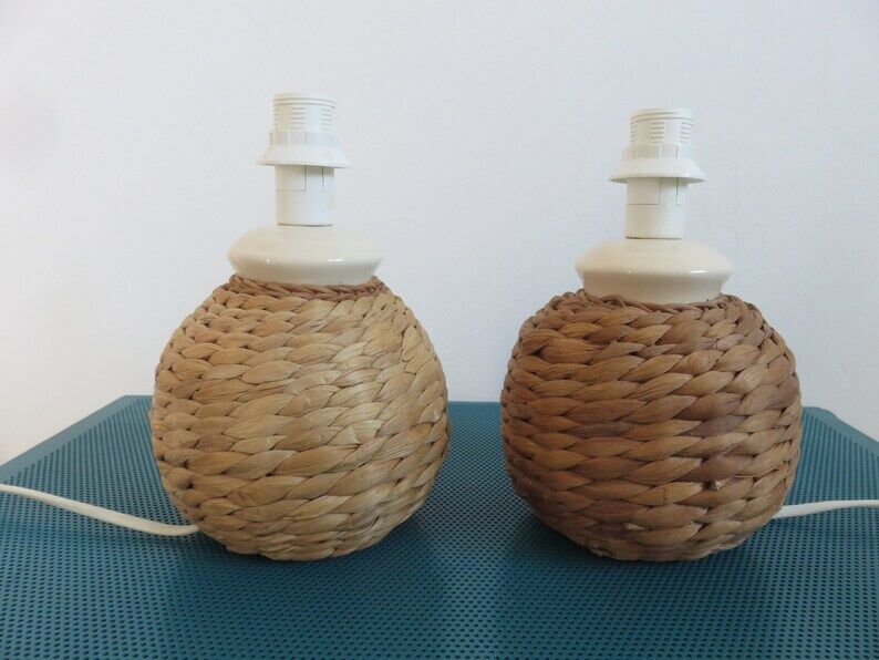 Pair of rope and ceramic lamps from the 80s