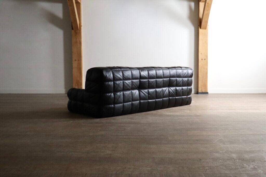 Kashima three seater sofa in black leather by Michel Ducaroy for Ligne Roset, 1970s