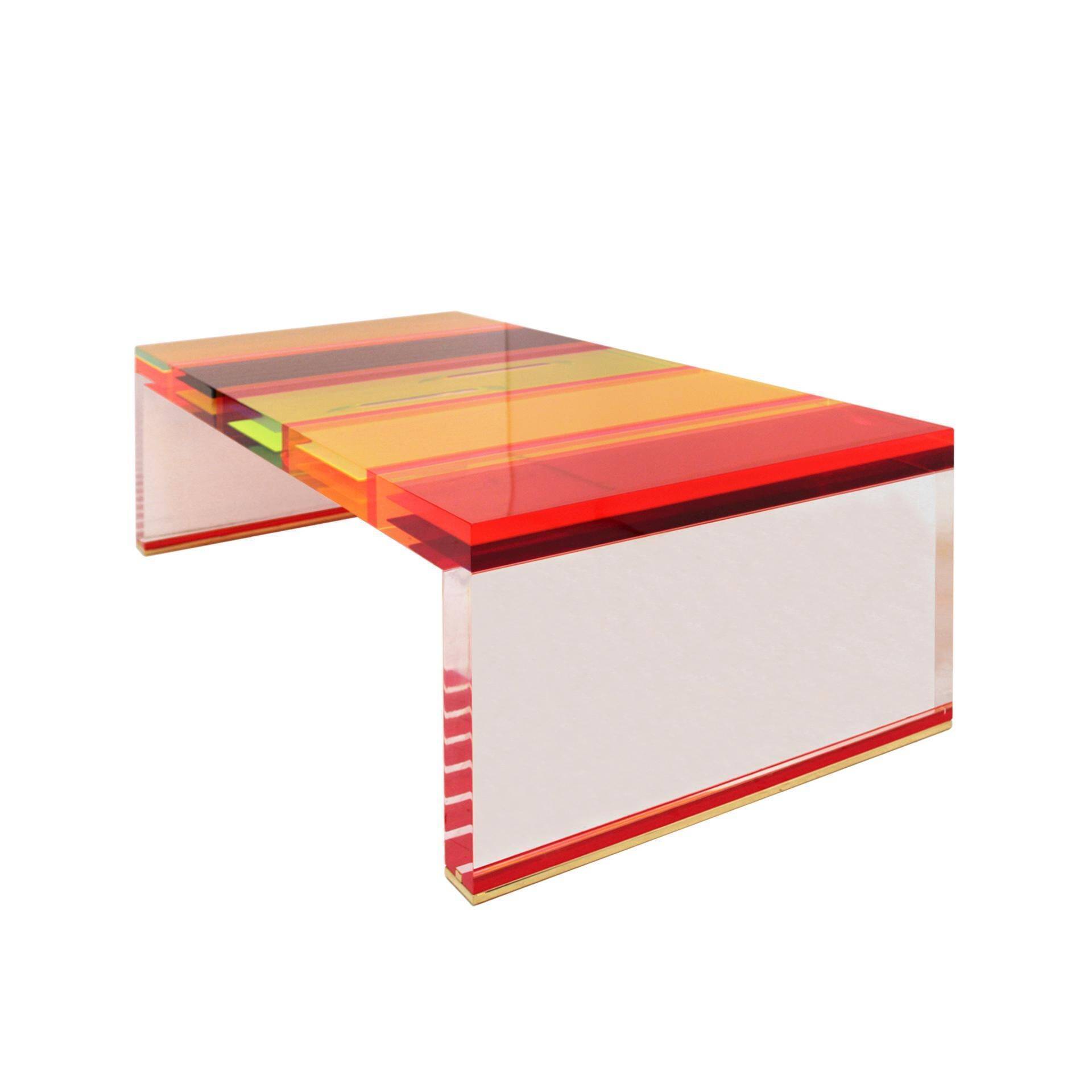 Studio Superego Modern Multicolor Plexiglass and Brass Feet Italian Coffee Table