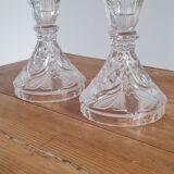 Pair of chiseled crystal candlesticks