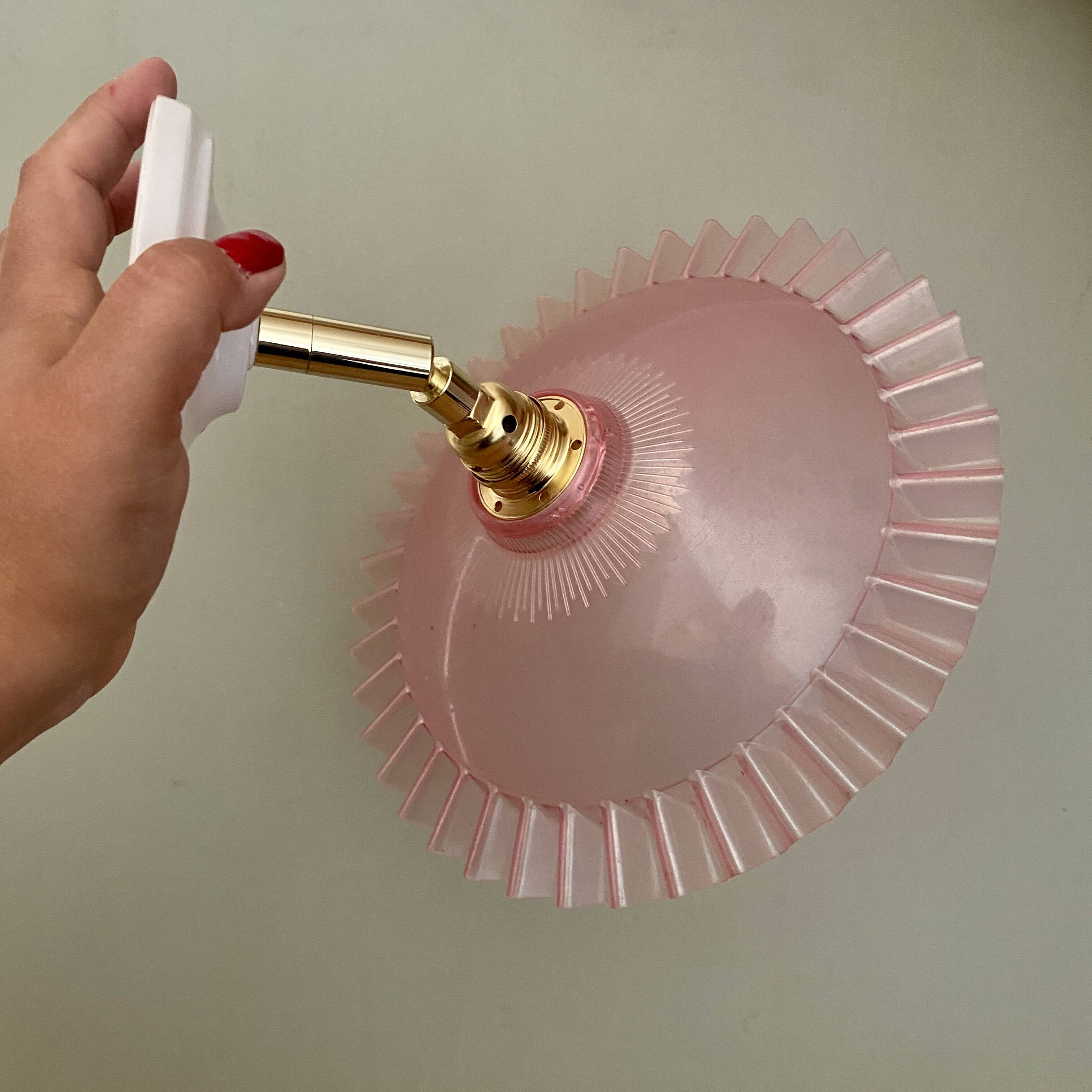 Vintage pink plastic lampshade wall light