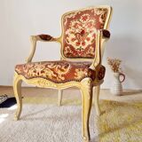 Louis XV style cabriolet armchair - floral velvet seat