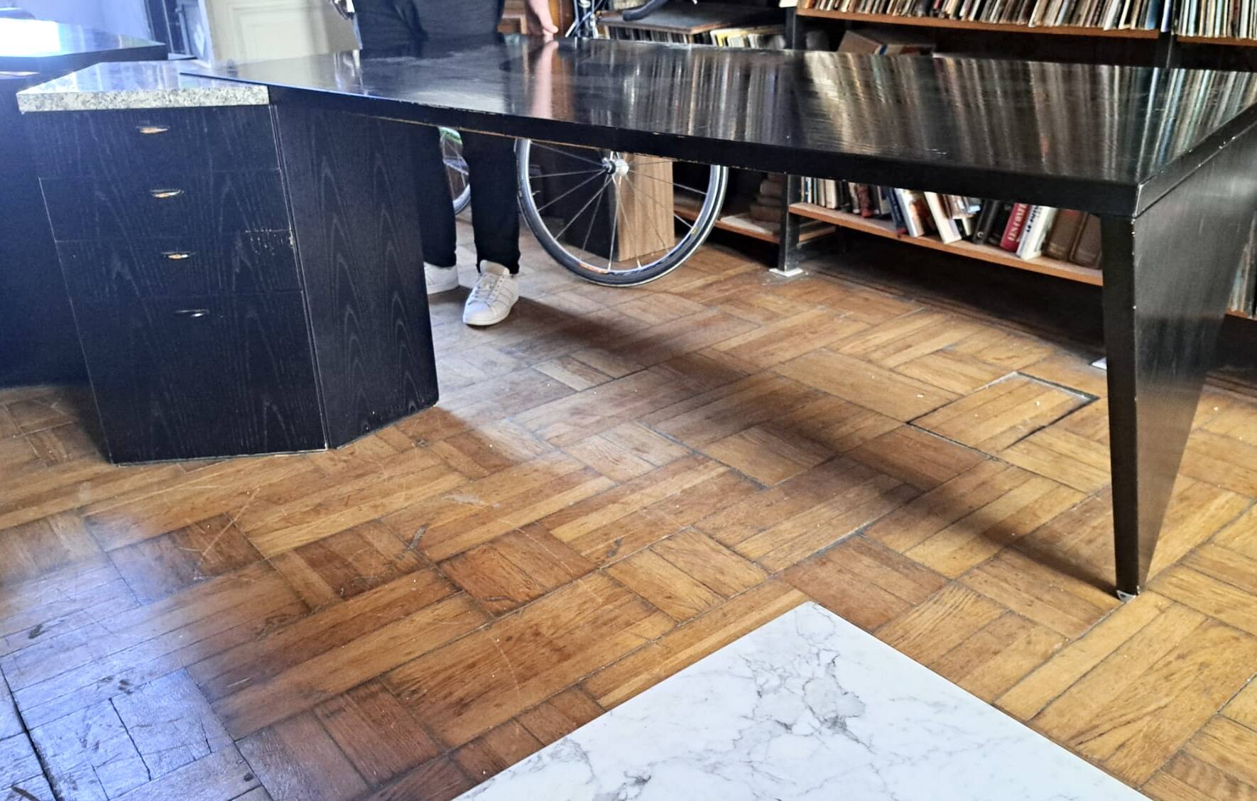 Large lacquered wood and granite desk 1980