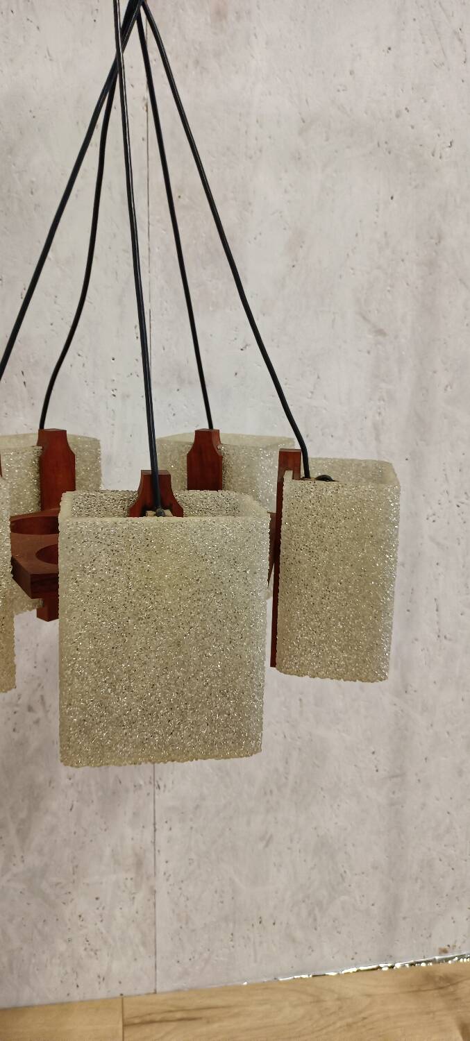 Teak and resin pendant light