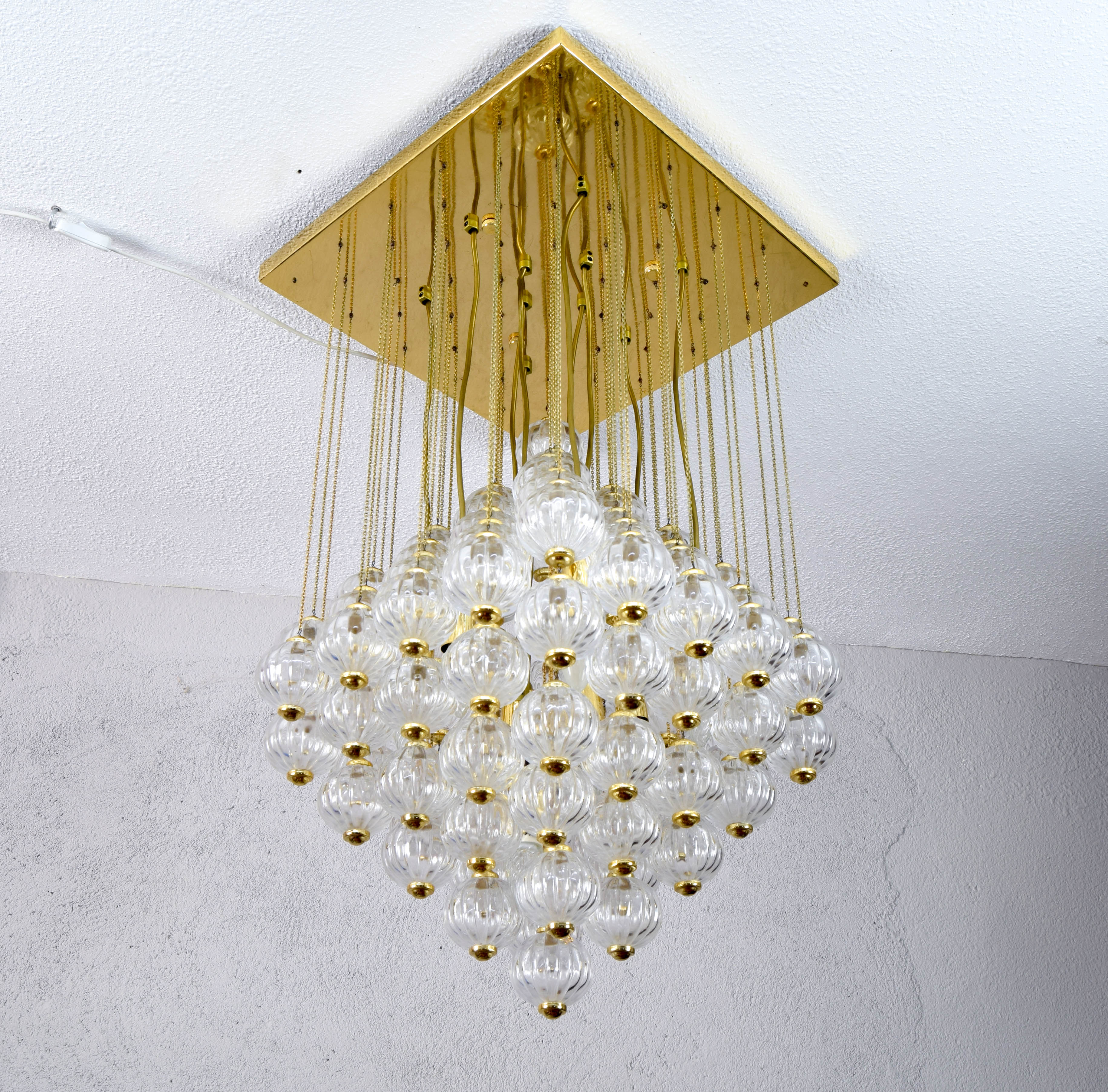 Venini mid century italian flushmount murano glass bubbles and brass chandelier