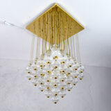 Venini mid century italian flushmount murano glass bubbles and brass chandelier