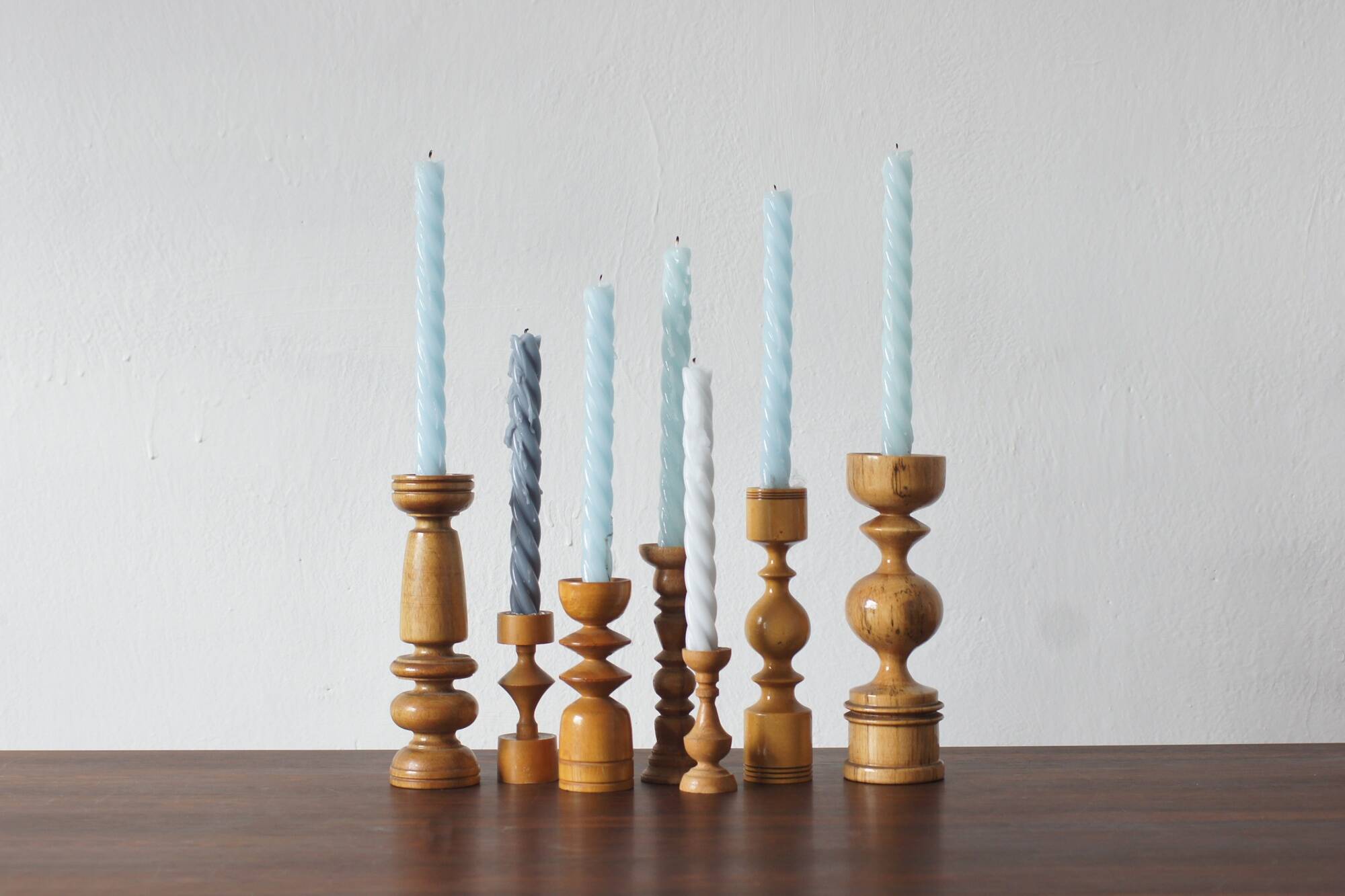 Bougeoirs en bois scandinaves, ensemble de 7