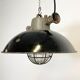 Black Enamel and Cast Iron Industrial Cage Pendant Light, 1950s