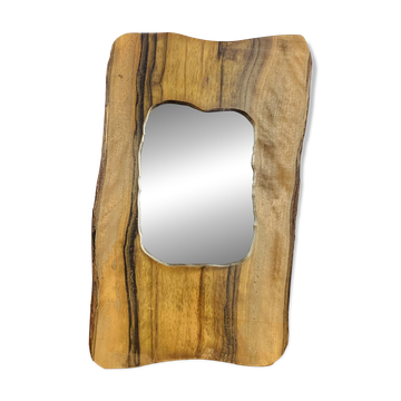 Miroir brutaliste bois d'olivier, vintage