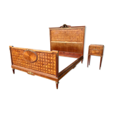 Louis XVI style marquetry & bronze bed and bedside table