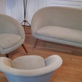 Armchair cocktail shell round 50 years 60 gray green