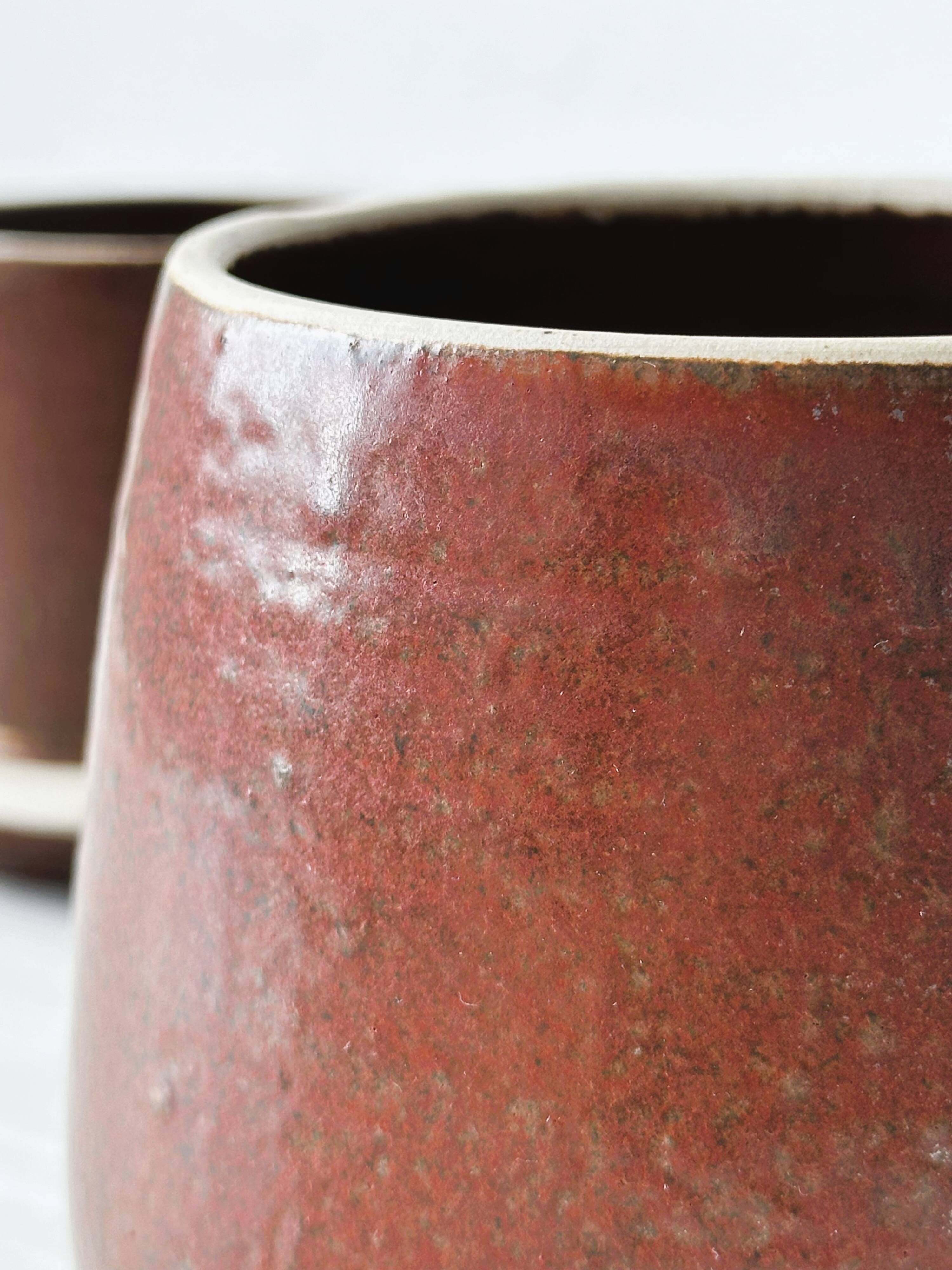 Red stoneware butter dish, old