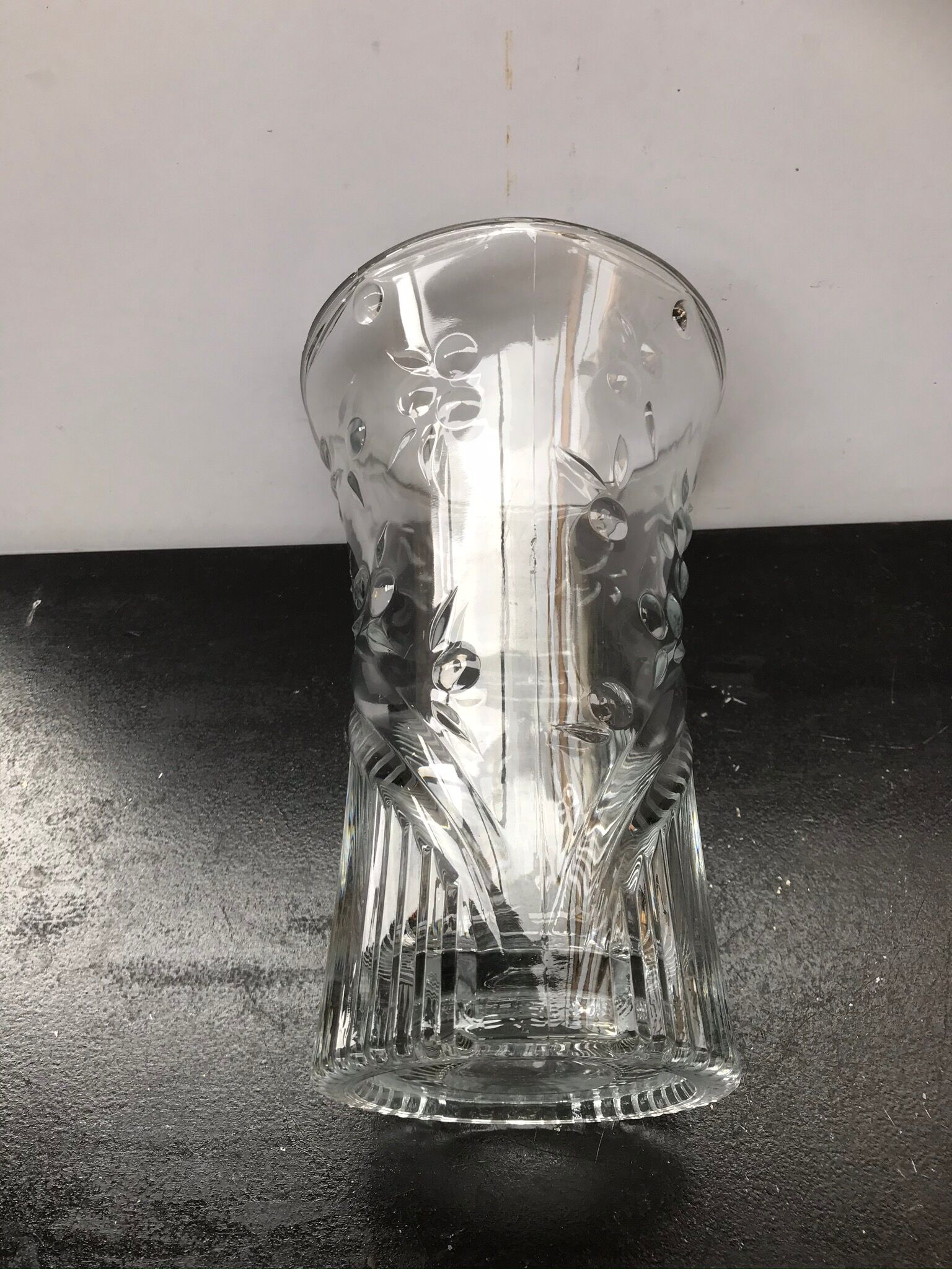 Designer molded glass vase with vintage cherry decor