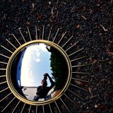 Miroir Soleil Sunburst œil de sorcière en laiton doré mid-century années 60