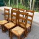 Set of 6 rustic solid oak chairs with straw seats — Very good condition