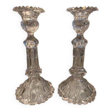 Paire de flambeaux en verre taillé – Époque Napoléon III