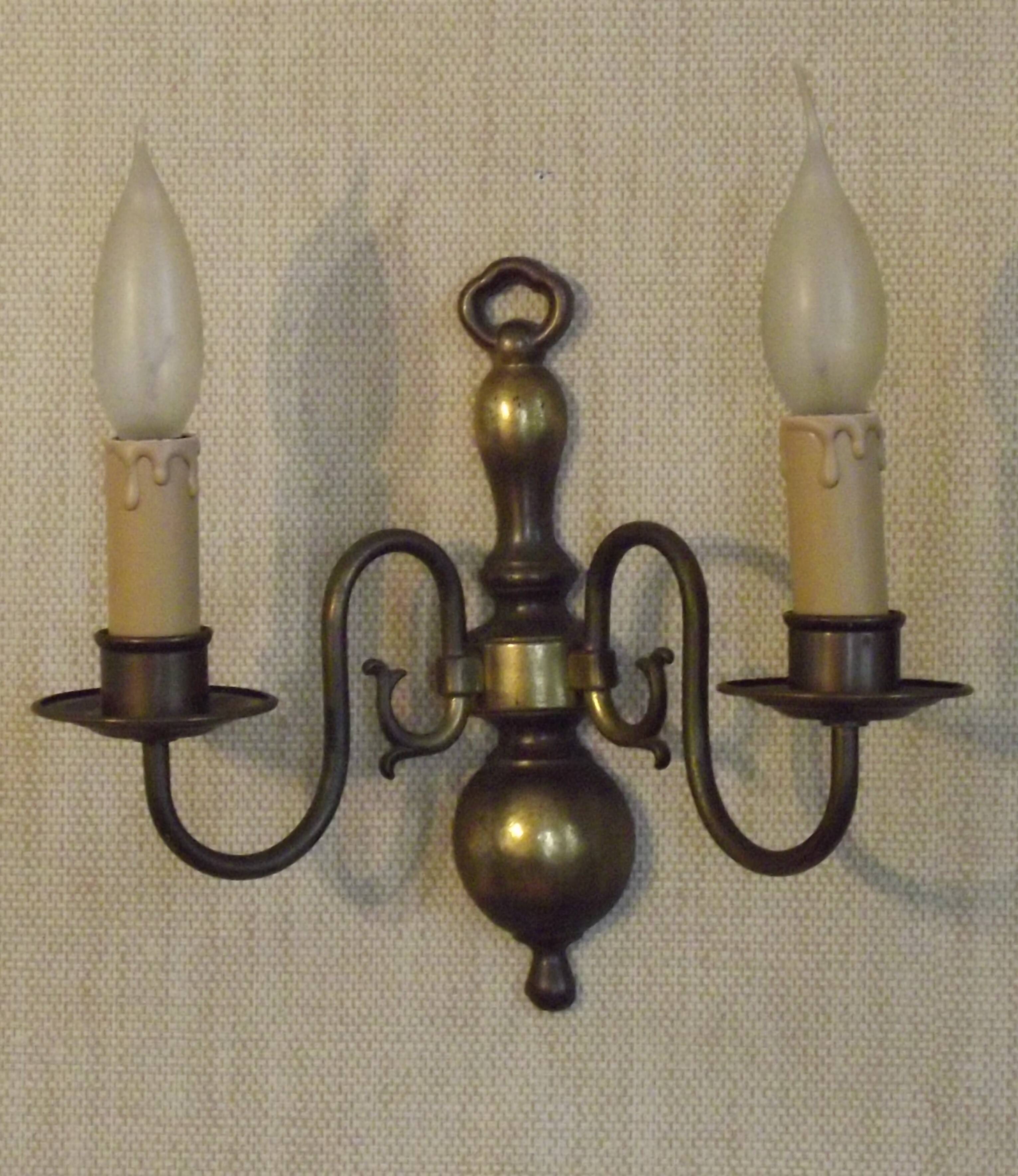 Pair French Vintage Age Bronze Effect Metal Flemsh Style Double Wall Lights 5092