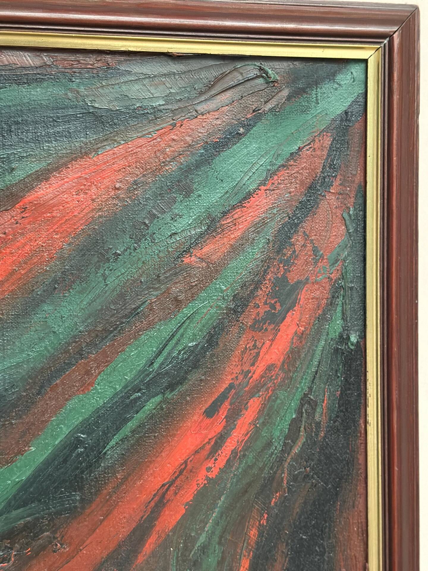 Original Swedish Oil on Canvas – Abstract Expressionist Composition – Vintage & Framed