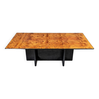 Coffee table 1980 in burl and black lacquered wood 1980