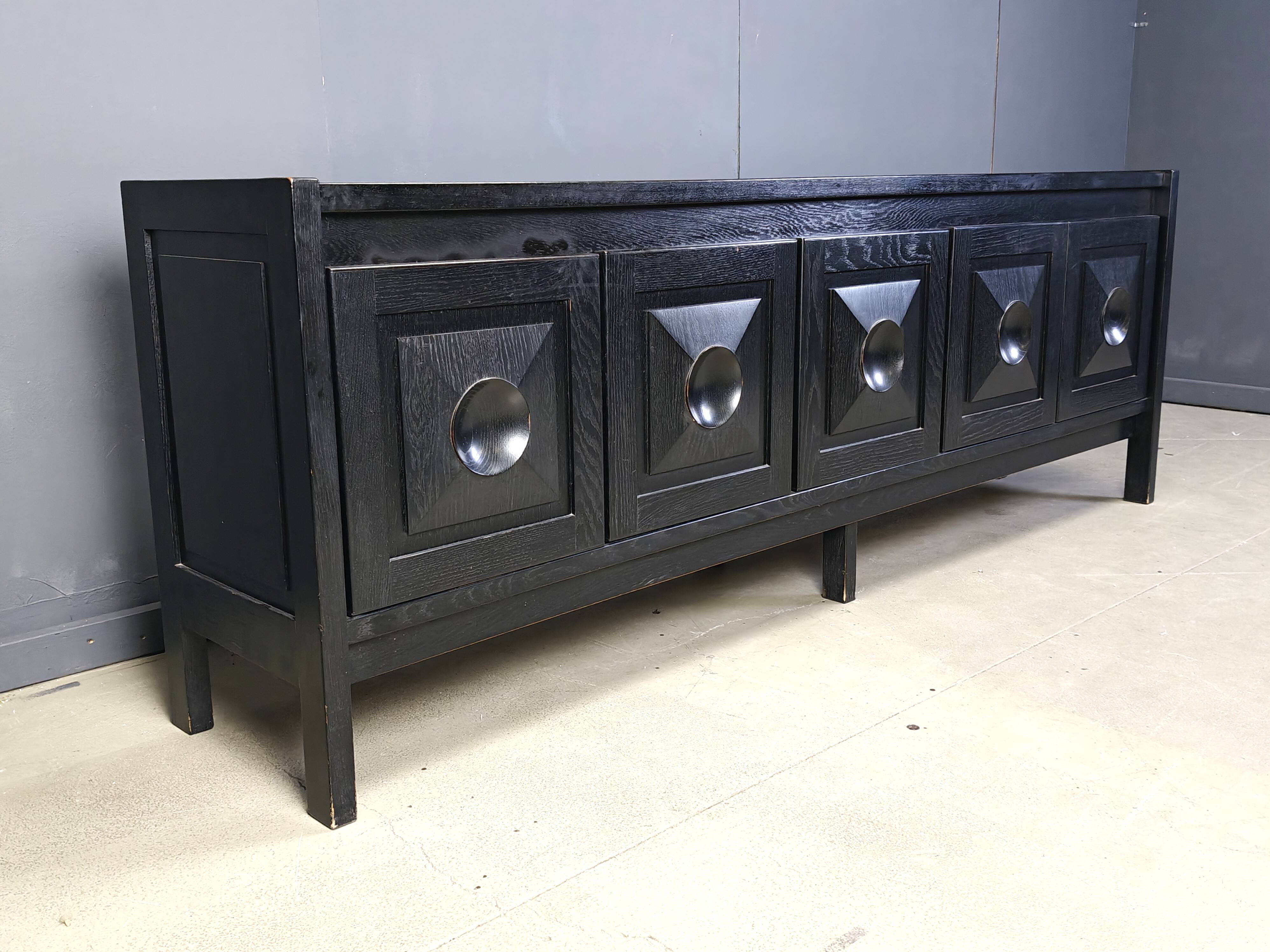 Ebonized wooden brutalist credenza, 1970s