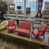 Vintage 1950s children's sofa and two armchairs with compass feet