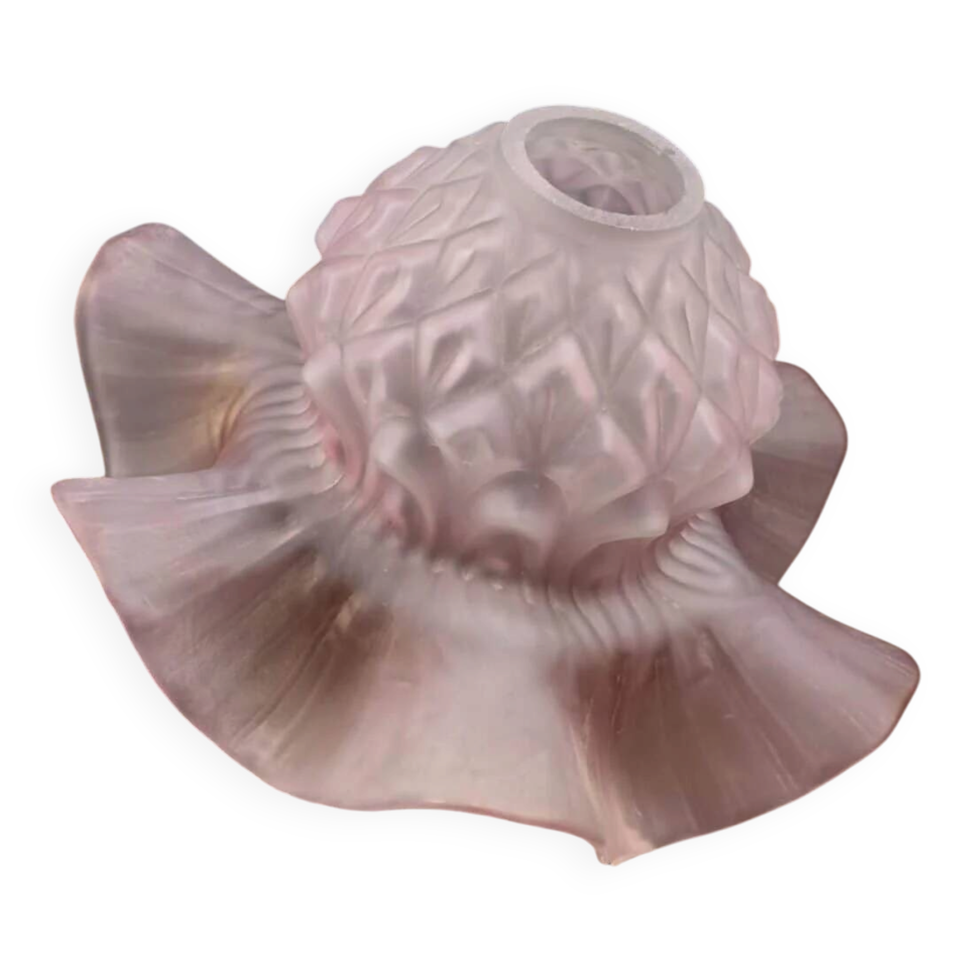 Antique satin pink glass lampshade – Wavy floral edge