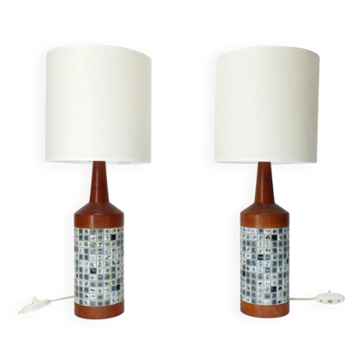 Paire de lampes de table scandinaves en teck et mosaïque, Danemark 1960