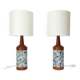 Pair of Scandinavian table lamps in teak and mosaic, Denmark 1960.
