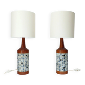 Paire de lampes de table scandinaves en teck et mosaïque, Danemark 1960