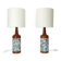 Pair of Scandinavian table lamps in teak and mosaic, Denmark 1960.