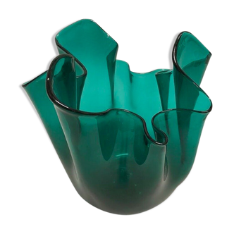 Vase « Fazzoletto » Paolo Venini Murano en verre transparent signé 1950