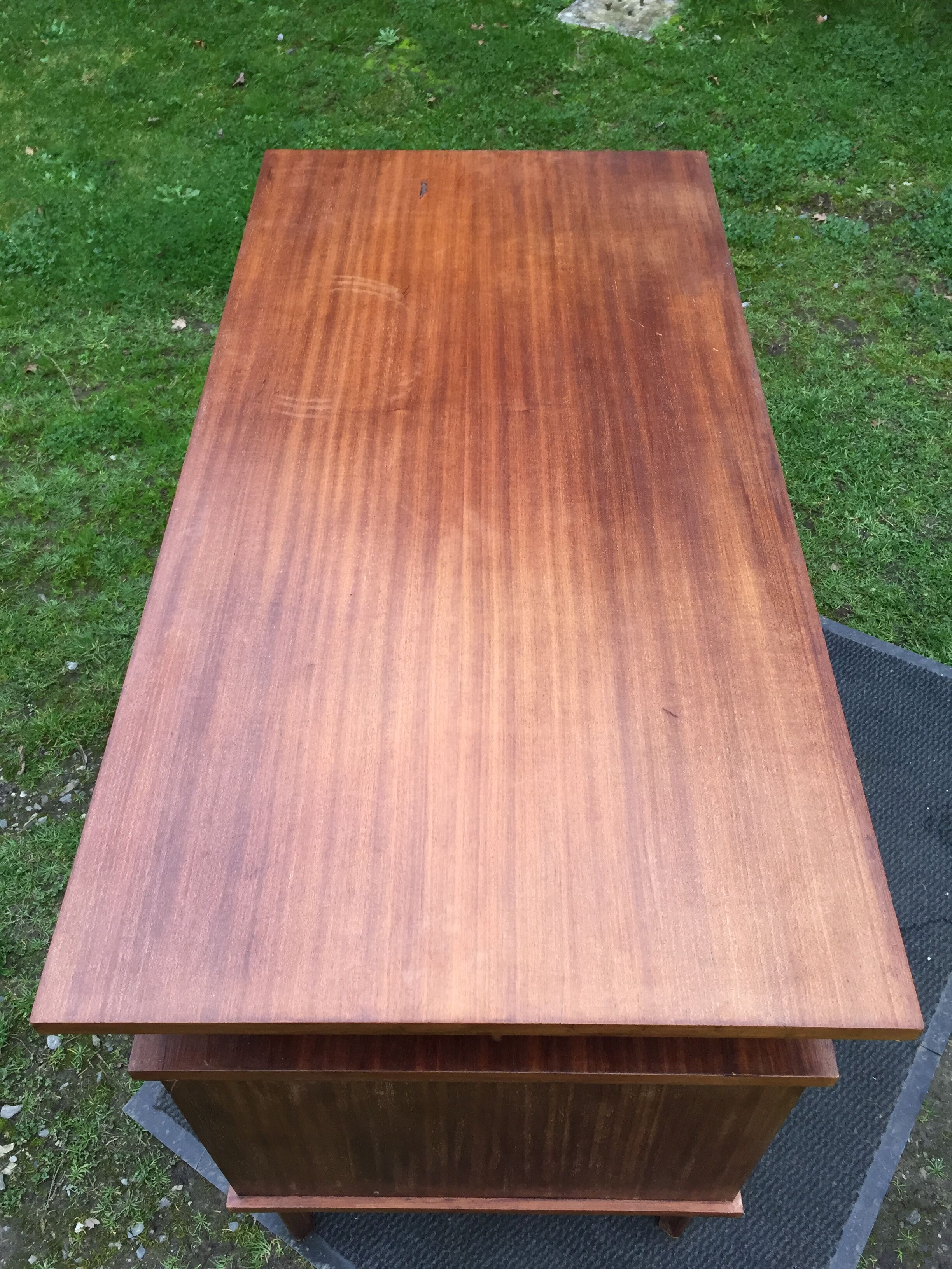 Vintage teak desk with 5 feet compass and 3 drawers