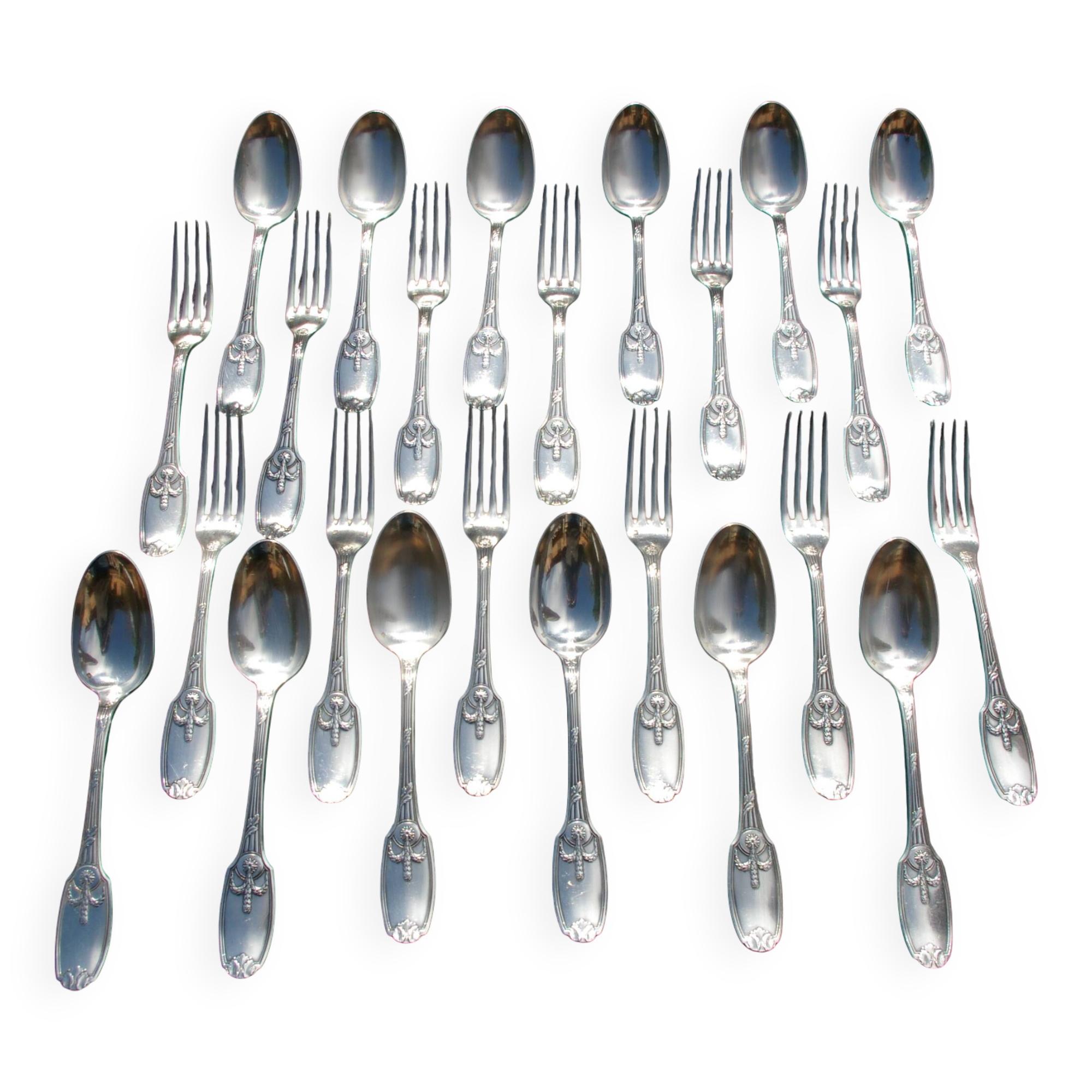 12 Dessert Cutlery Sets (forks + spoons) CHRISTOFLE MARIE-ANTOINETTE