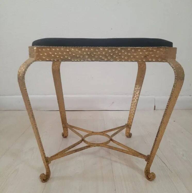 Pair of stools/poufs – Pierluigi Colli – gold painted wrought iron.