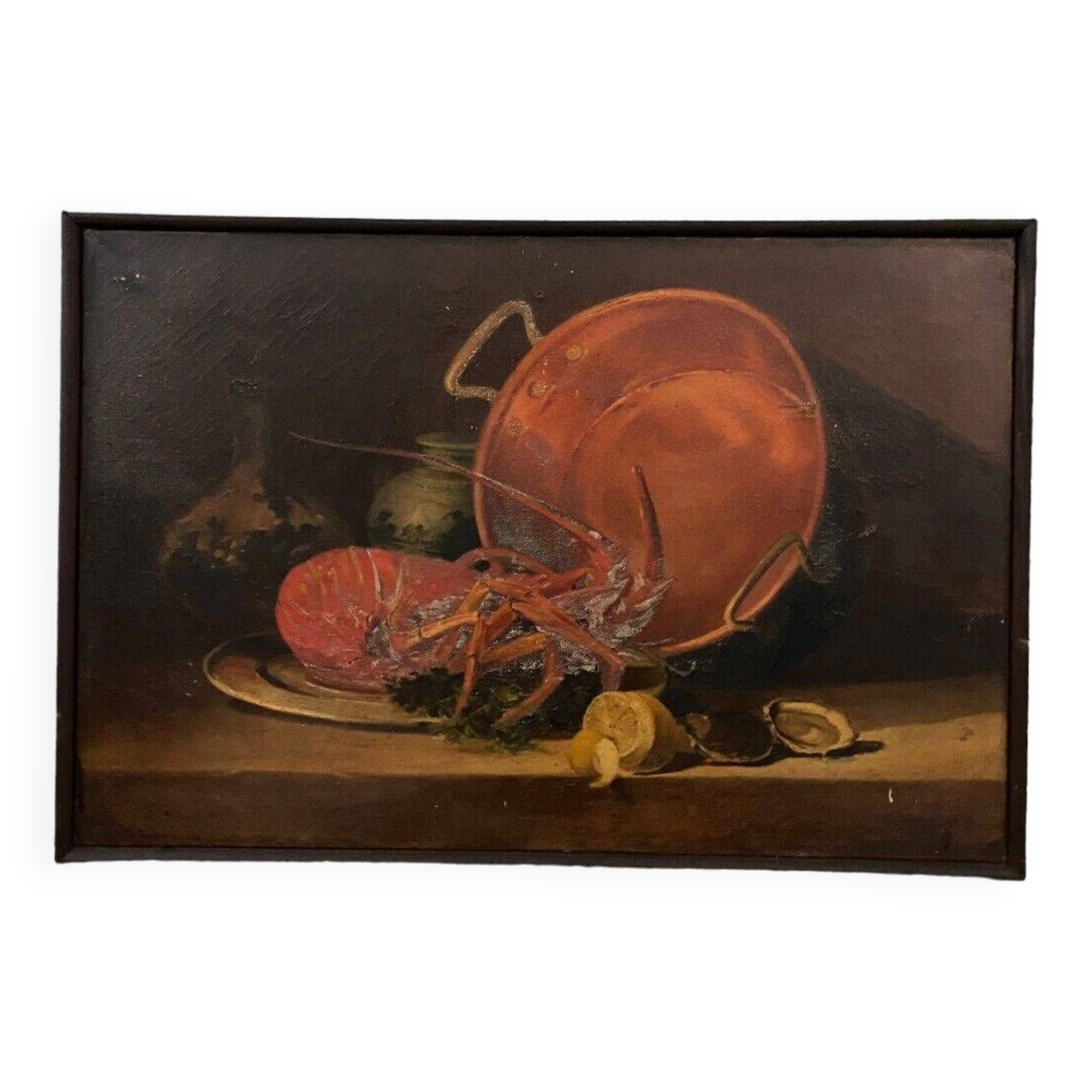 Oil on canvas still life with lobster early 20th century