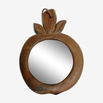 Miroir bois sculpté vintage 1970-80 design brutaliste en forme de  pomme