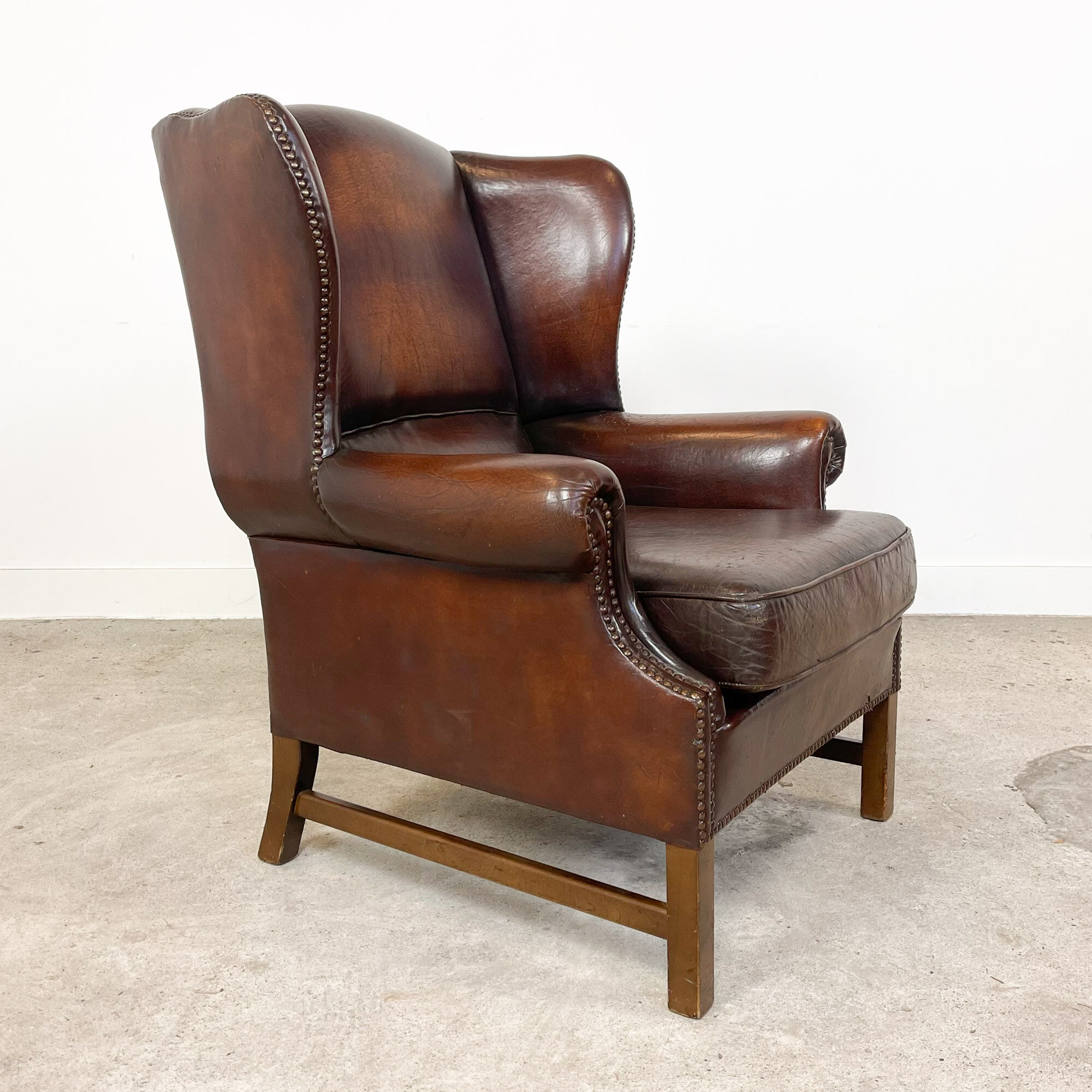 Vintage sheep leather wingback armchair london